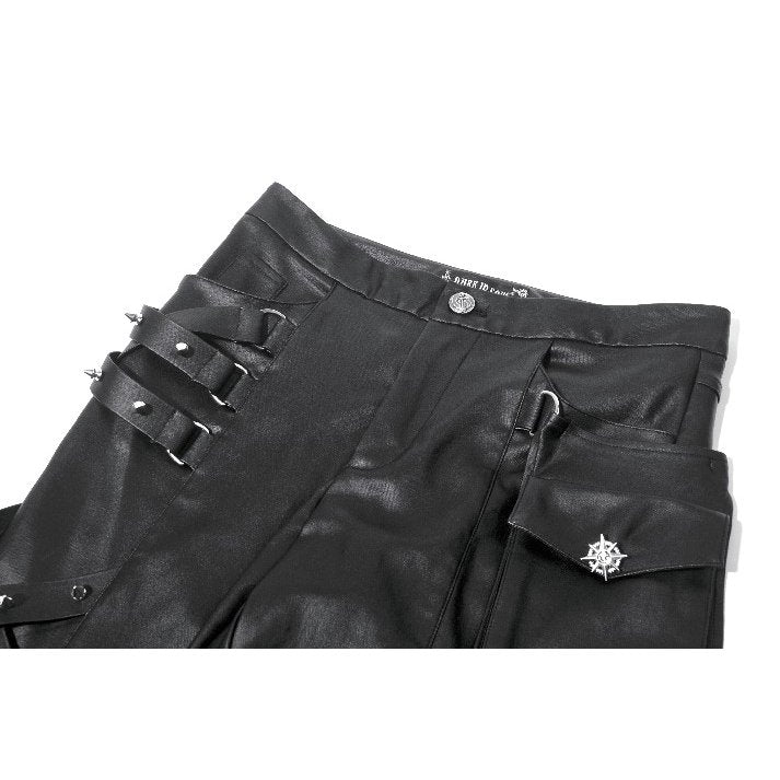 Black Leather-Look Strap Detail Rave Trousers | Dark in Love