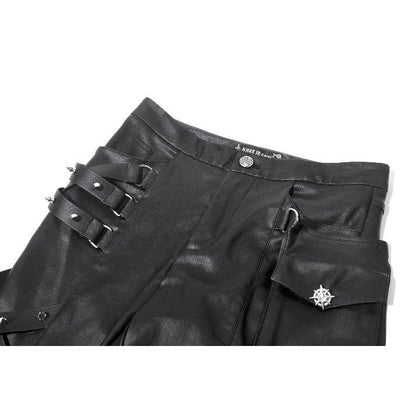 Black Leather-Look Strap Detail Rave Trousers | Dark in Love