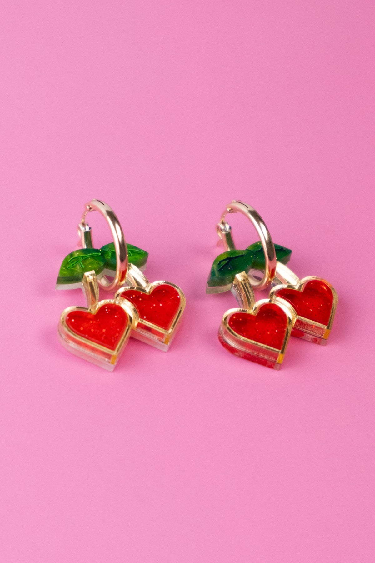 Red Cherry Heart Hoop Earrings | Cherry Jewellery