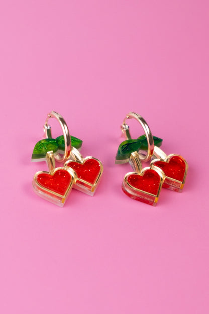 Red Cherry Heart Hoop Earrings | Cherry Jewellery