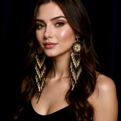 Beaded Dream Catcher Fringe Earrings