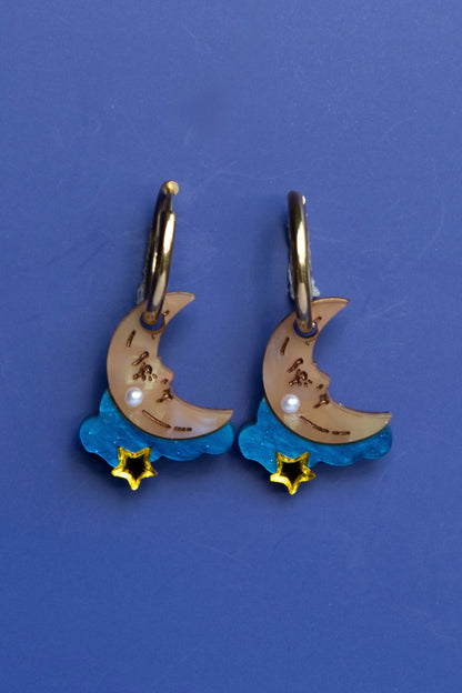 Melancholy Blue Night Sky Hoop Earrings | Celestial Jewellery
