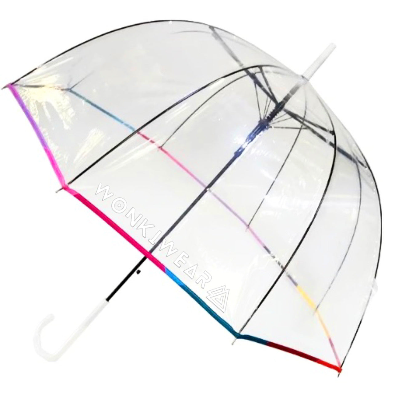 Large Automatic Dome Umbrella - Transparent with Rainbow Seams