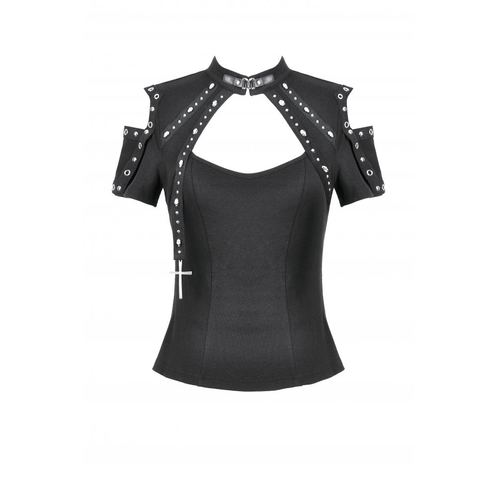 Black Lace Off-Shoulder Top with Studded Shoulder Details | Dark in Love