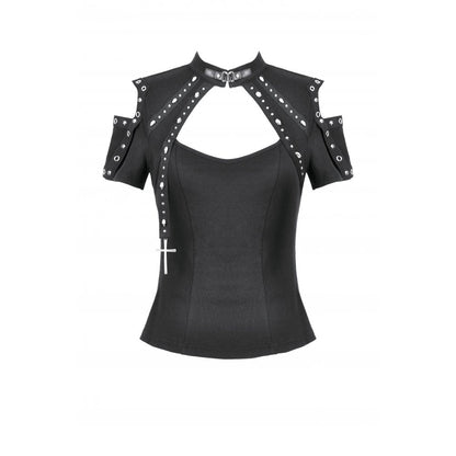 Black Lace Off-Shoulder Top with Studded Shoulder Details | Dark in Love