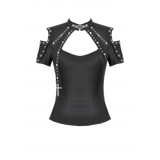 Black Lace Off-Shoulder Top with Studded Shoulder Details | Dark in Love