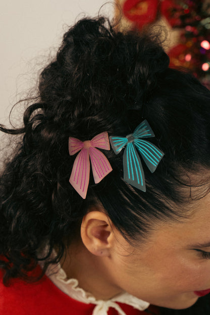 Pink & Blue Bow Hair Clips | Set of 2