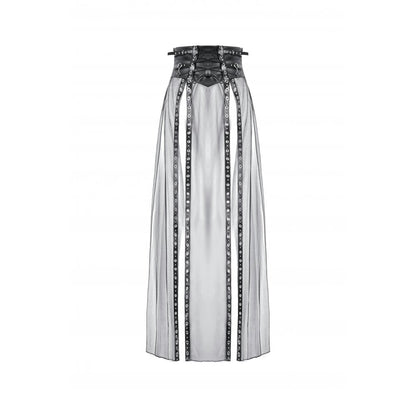 Black Sheer Mesh Maxi Skirt with PU Corset Waist | Dark In Love