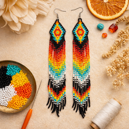 Extra Long Boho Beaded Fringe Earrings