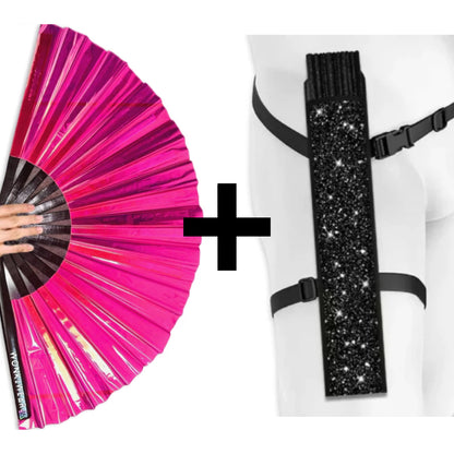 Transparent Pink Disco Glitter XL Festival Fan