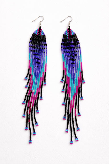 Long Beaded Jellyfish Fringe Earrings