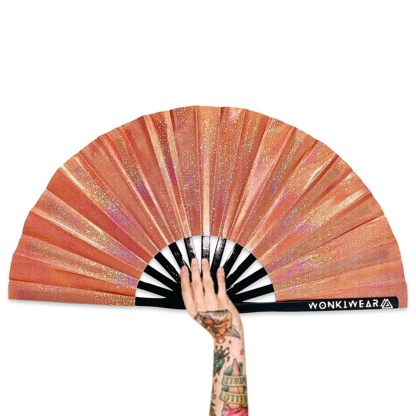 XL Foldable Hand Fan - Galaxy Range, Venus Holographic Metallic Orange