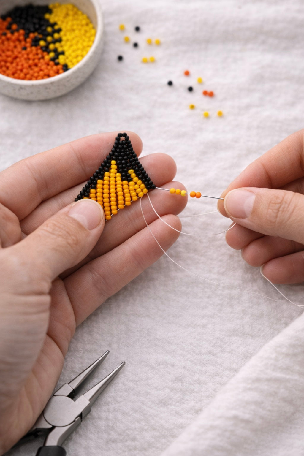 Yellow Beaded Butterfly Wing Earrings