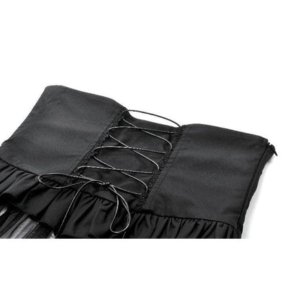 Black Layered Mesh Skirt with Faux Leather Waist Cincher | Dark In Love