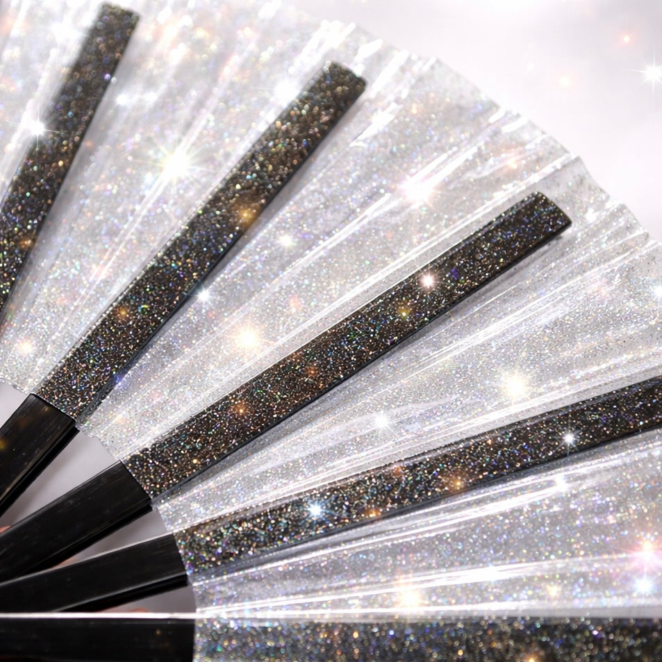 Transparent Clear Disco Glitter XL Festival Fan