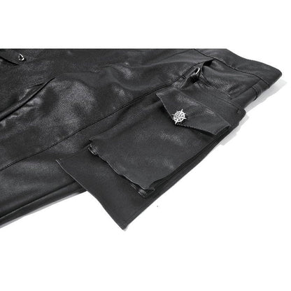 Black Leather-Look Strap Detail Rave Trousers | Dark in Love