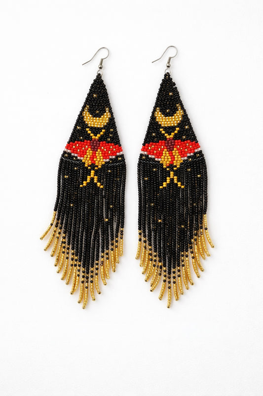 Beaded Earrings - Handmade Hypoallergenic Long Moth Fringe