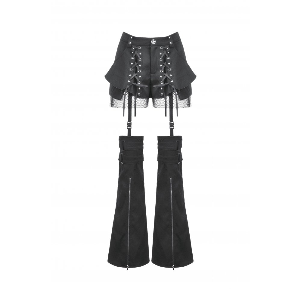 Black Lace-Up Convertible Flare Trousers & Shorts | Dark in Love