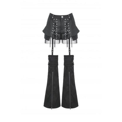 Black Lace-Up Convertible Flare Trousers & Shorts | Dark in Love