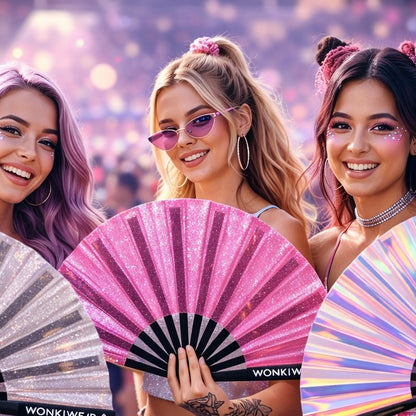 Transparent Pink Disco Glitter XL Festival Fan