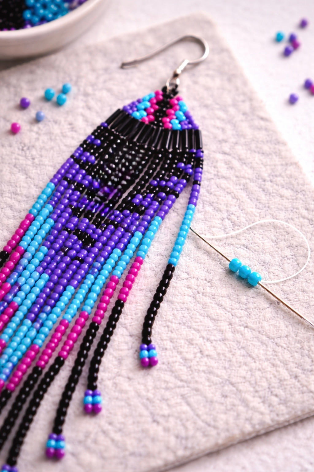 Long Beaded Jellyfish Fringe Earrings