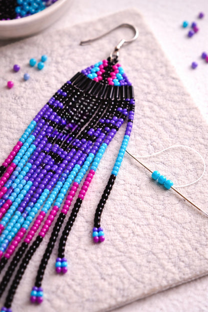 Long Beaded Jellyfish Fringe Earrings