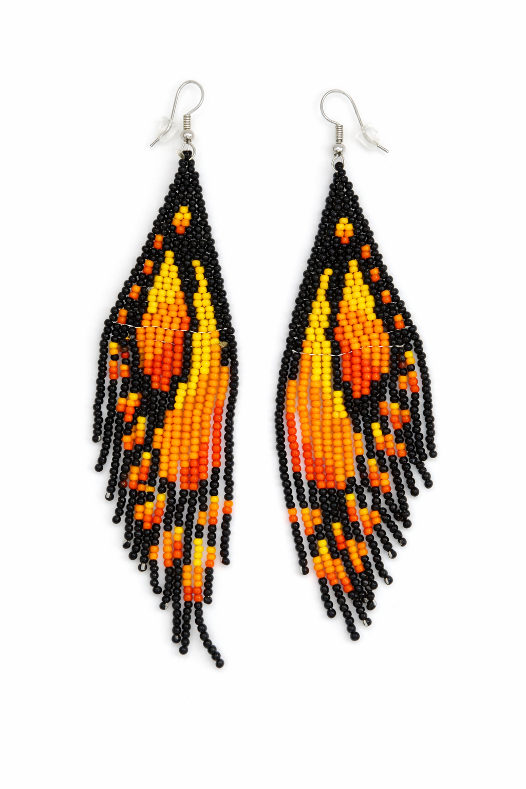 Yellow Beaded Butterfly Wing Earrings