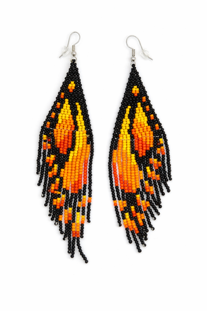Yellow Beaded Butterfly Wing Earrings