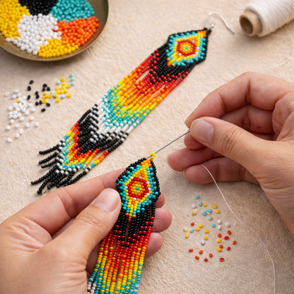 Extra Long Boho Beaded Fringe Earrings