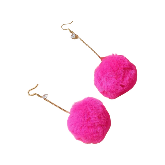 Earrings - Big Pompom drops, Hot Pink