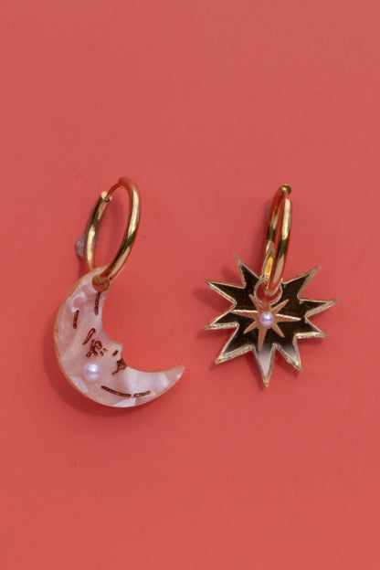 Guiding Star & Moon Hoop Earrings | Celestial Jewellery
