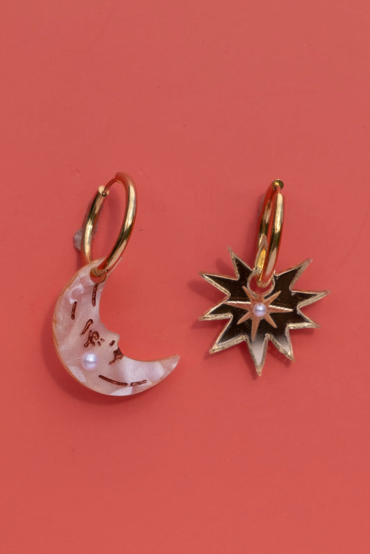 Guiding Star & Moon Hoop Earrings | Celestial Jewellery
