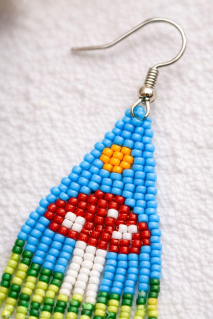 Blue Sky Mushroom Beaded Earrings