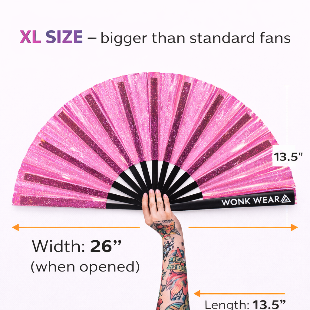 Transparent Pink Disco Glitter XL Festival Fan