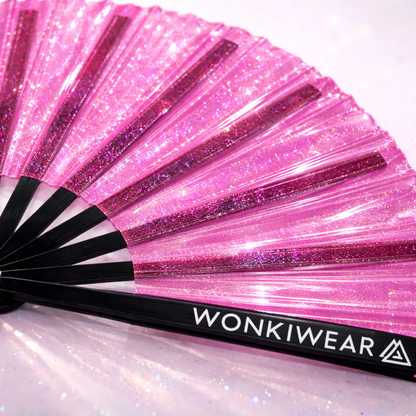 Transparent Pink Disco Glitter XL Festival Fan