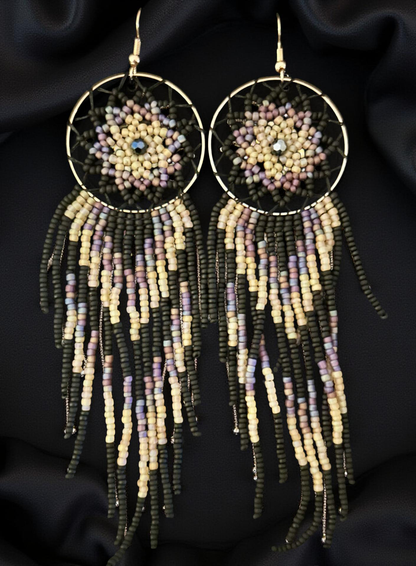 Beaded Dream Catcher Fringe Earrings