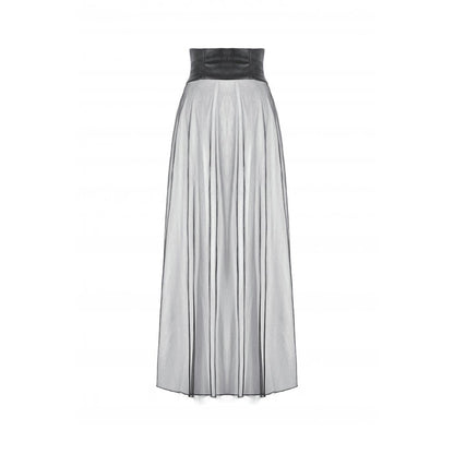 Black Sheer Mesh Maxi Skirt with PU Corset Waist | Dark In Love