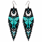 Beaded Earrings - Handmade Hypoallergenic Moon Butterfly Black and Turquoise Fringe