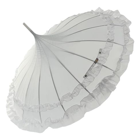 Frilly Pagoda Umbrella - White