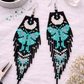 Beaded Earrings - Handmade Hypoallergenic Moon Butterfly Black and Turquoise Fringe