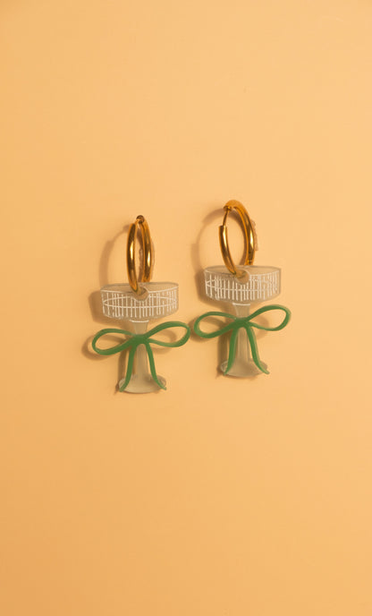 Green Bow Champagne Glass Hoop Earrings | Cocktail Jewellery