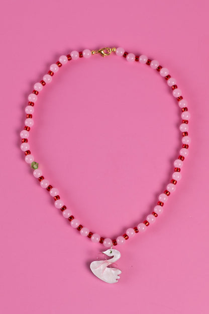 Rose Quartz Swan Necklace | Pink Statement Jewellery