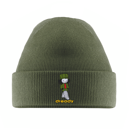 Dready Walking Man embroidered beanie product image showing the design and knit.