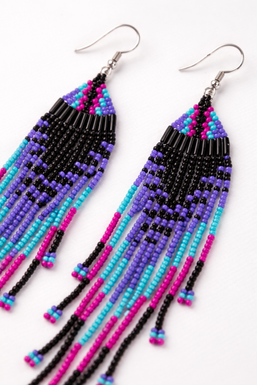 Long Beaded Jellyfish Fringe Earrings