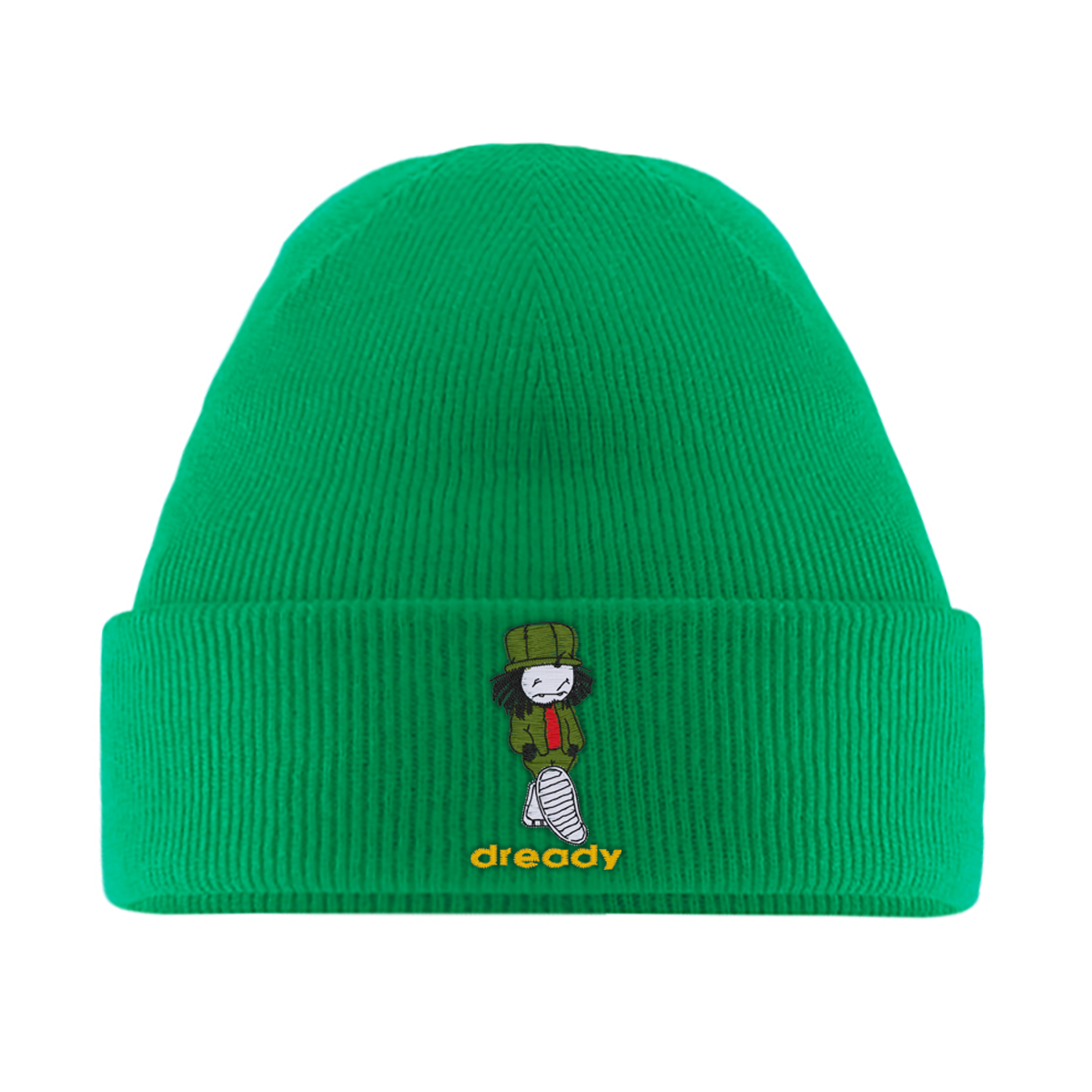 Dready Walking Man beanie detail showing the knitted fabric.