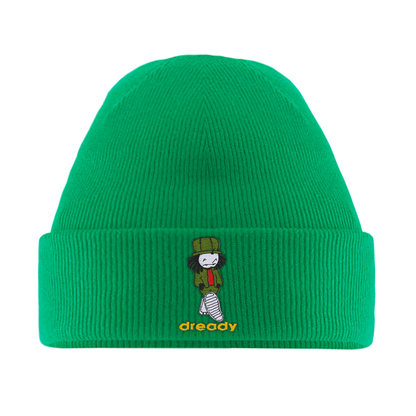 Dready Walking Man beanie detail showing the knitted fabric.