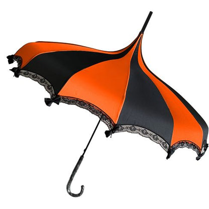 Orange & Black Gothic Lace Bow Pagoda Umbrella