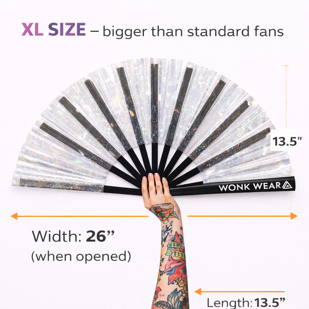 Transparent Clear Disco Glitter XL Festival Fan
