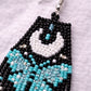 Beaded Earrings - Handmade Hypoallergenic Moon Butterfly Black and Turquoise Fringe
