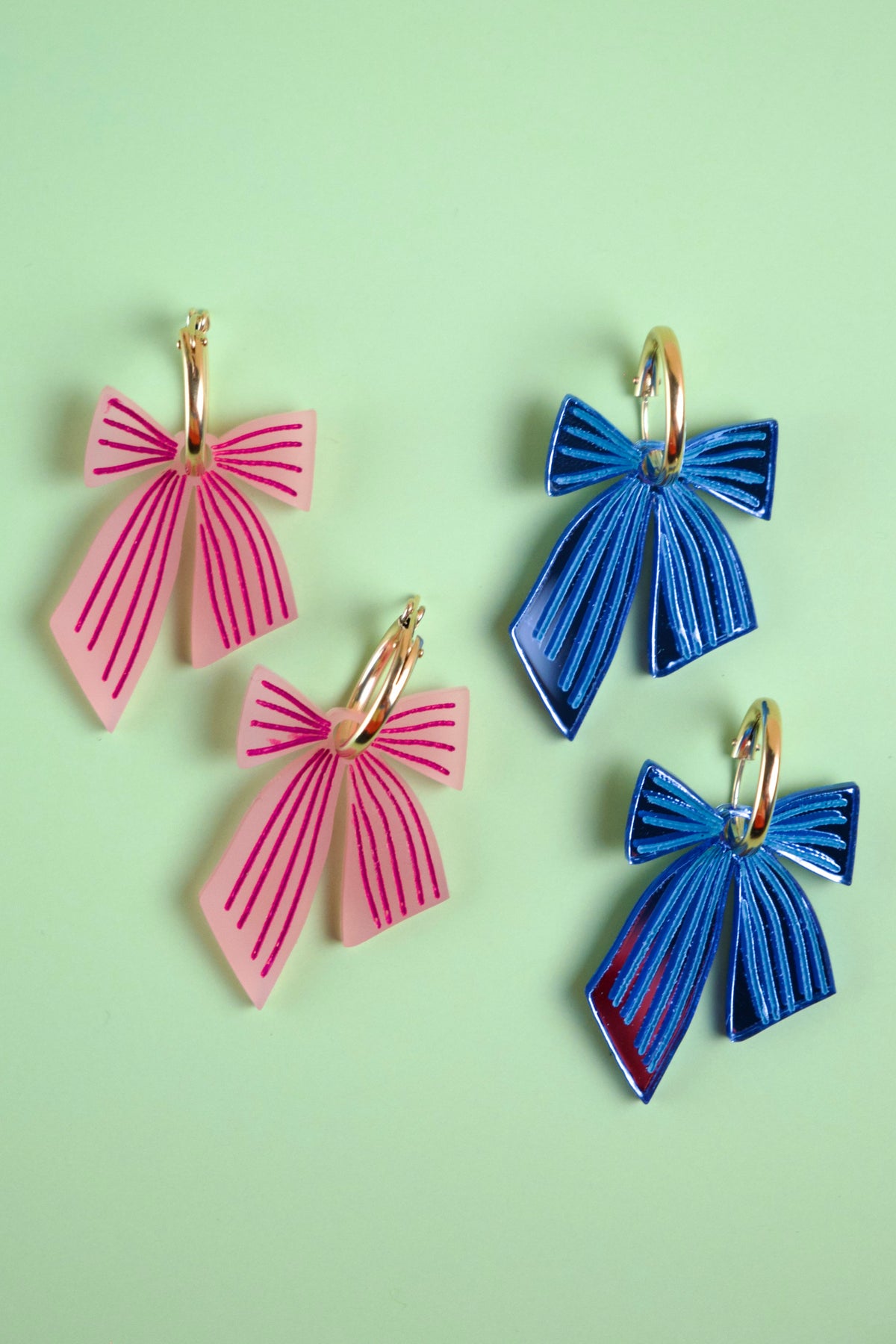 Pink Striped Bow Hoop Earrings | Bow Jewellery